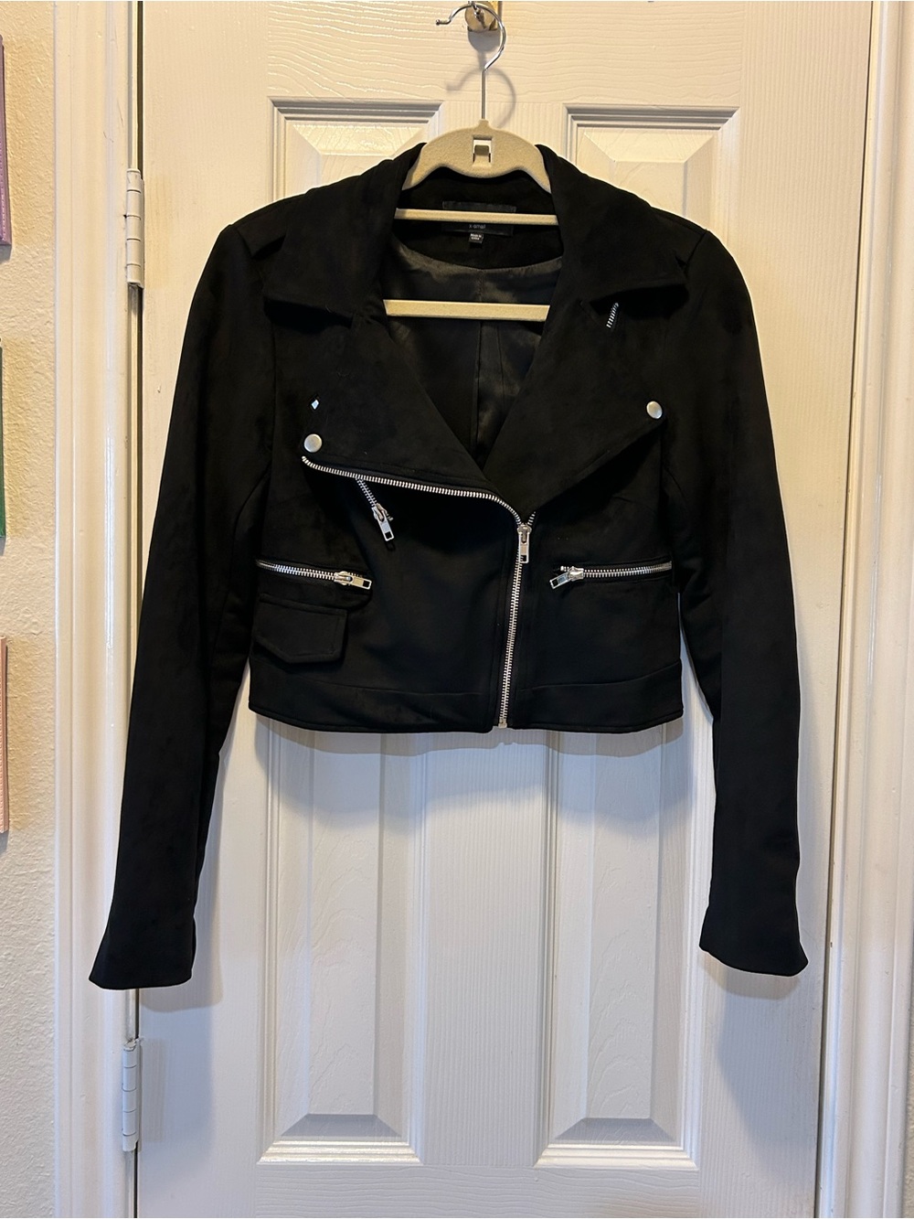 Kittenish Black Cropped Moto Jacket with Silver Zippers